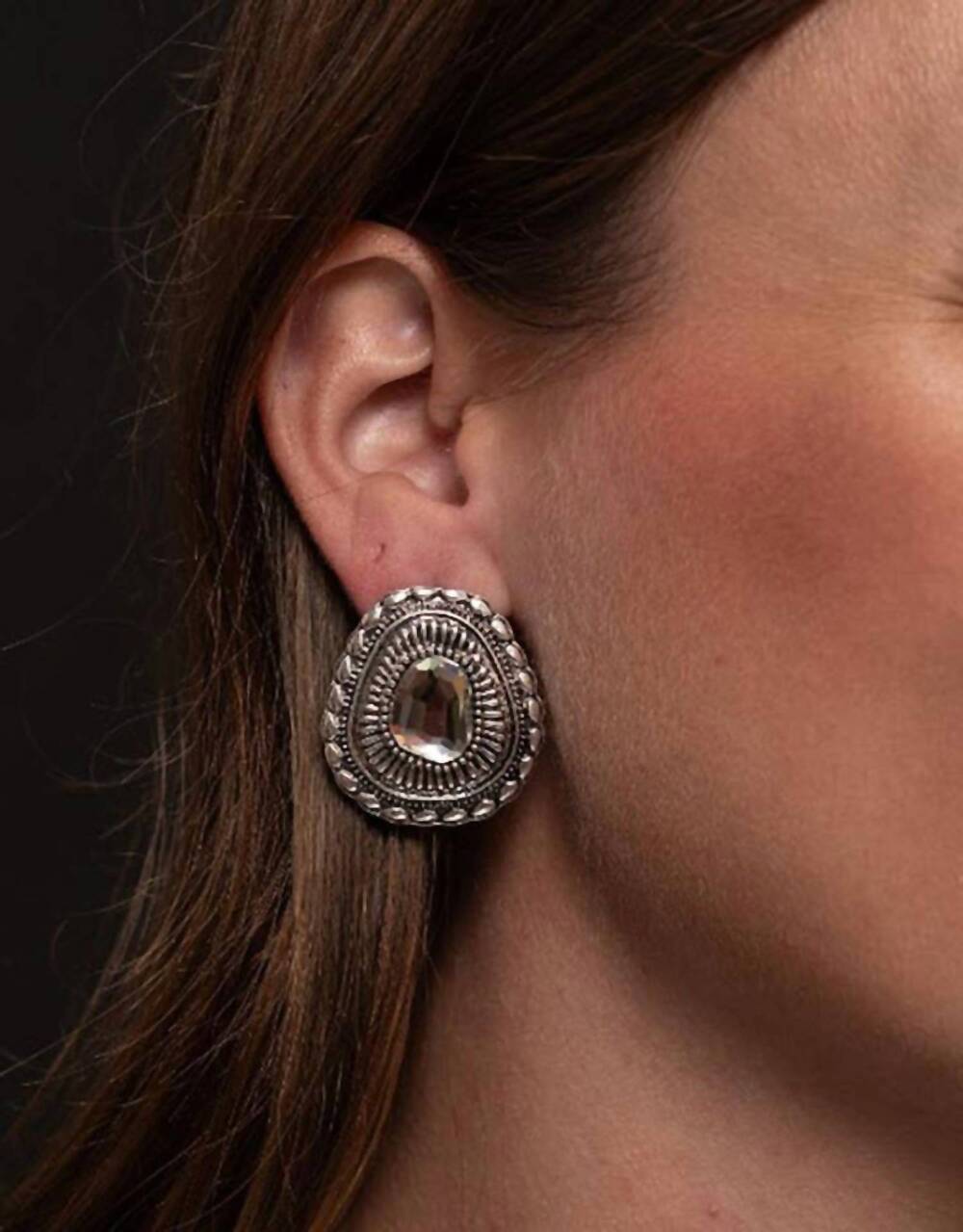 NEW WEST & CO. women's rhinestone concho post earring in silver
